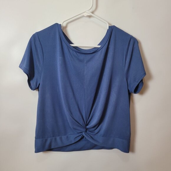 Zyia Active Womens Blue Twist-Front Short-Sleeve Top L Modal/Polyester Stretchy - Picture 2 of 9